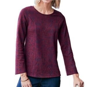 Soft Surroundings Jeri Jacquard Tunic Top 2X Maroon Purple Floral Silver Sparkle